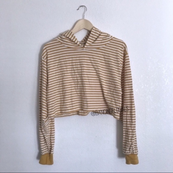 Brandy Melville Sweaters - Brandy Melville Daisy Yellow white stripe hoodie